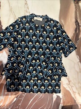 Marni Geometric Print Top in Teal, Black, Gold & Cream